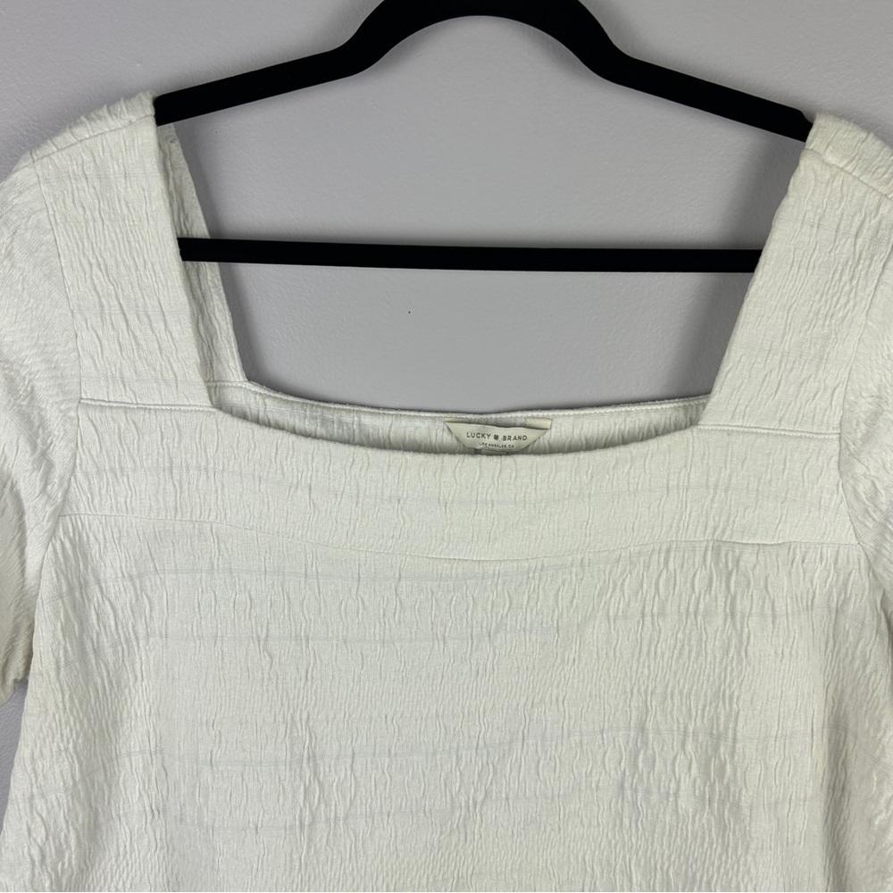 Lucky Brand Cotton Blend Square Neck Short Sleeve Top XL White - Picture 3 of 11